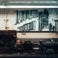 Air compressor powering a workshop impact wrench
